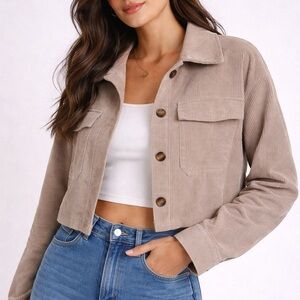 Cropped Corduroy Jacket | Neutral Taupe | Size M